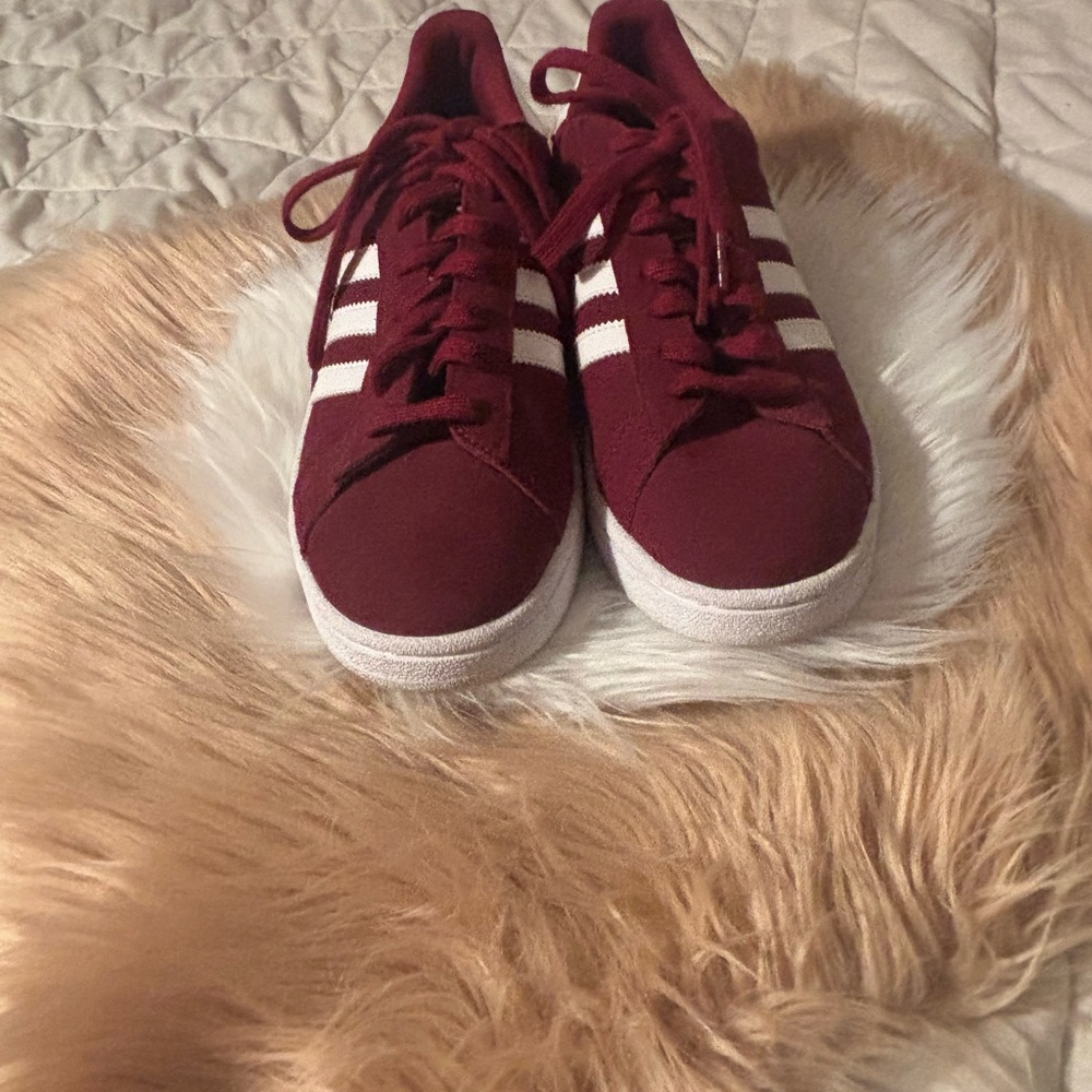 Adidas Women's Maroon and White Sneakers